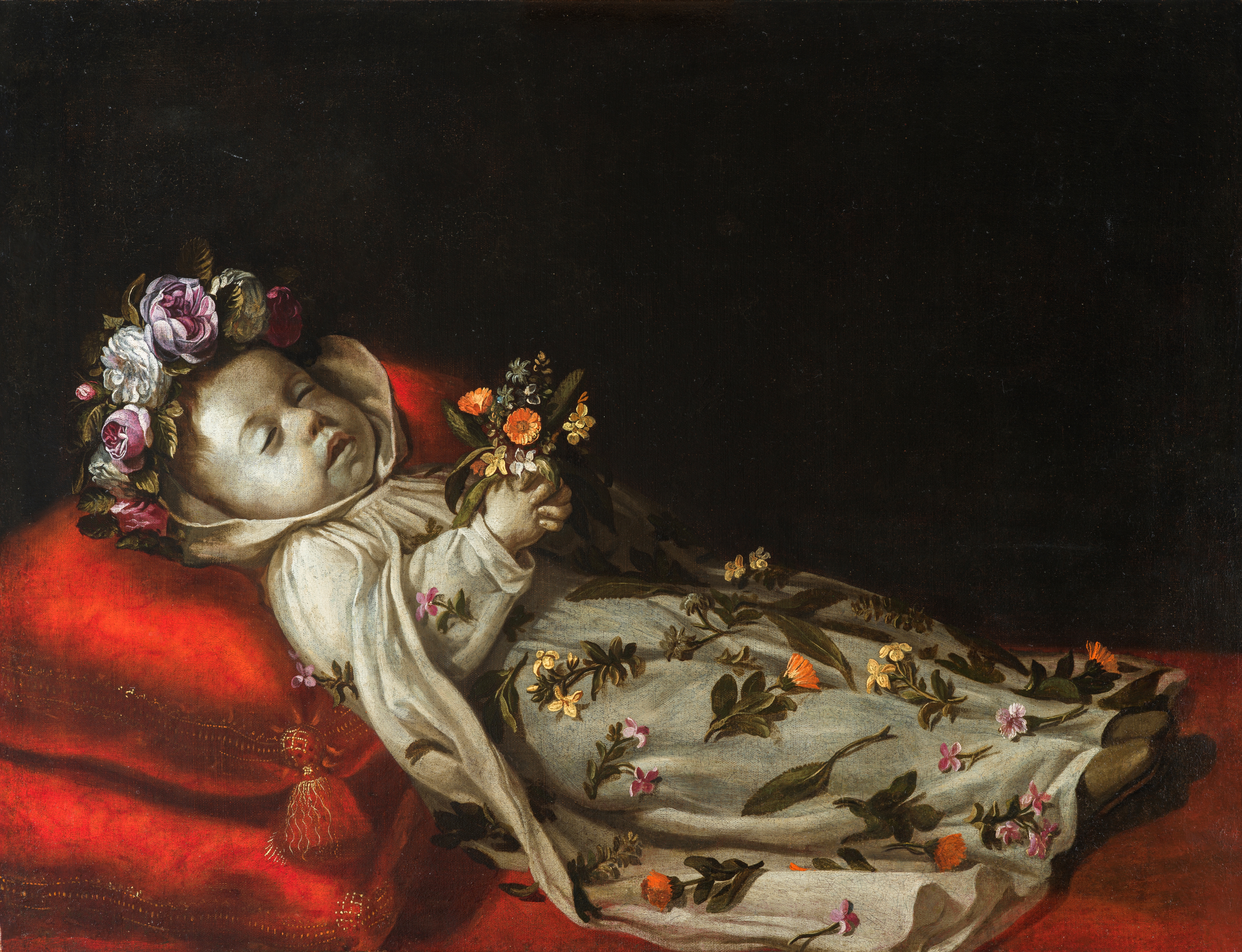 Child Resting under Flowers
