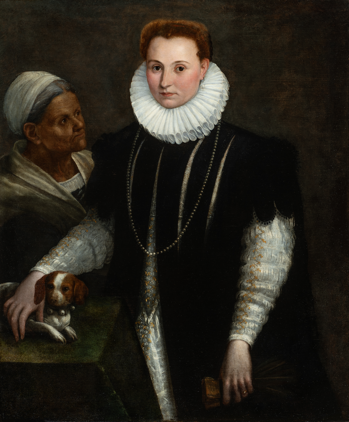 Portrait of a Noblewoman with Servant and Small Dog
