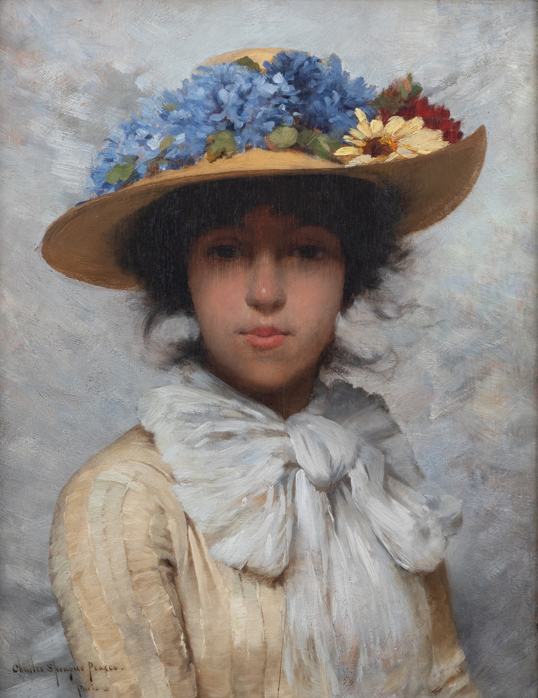 Woman in White Dress and Straw Hat