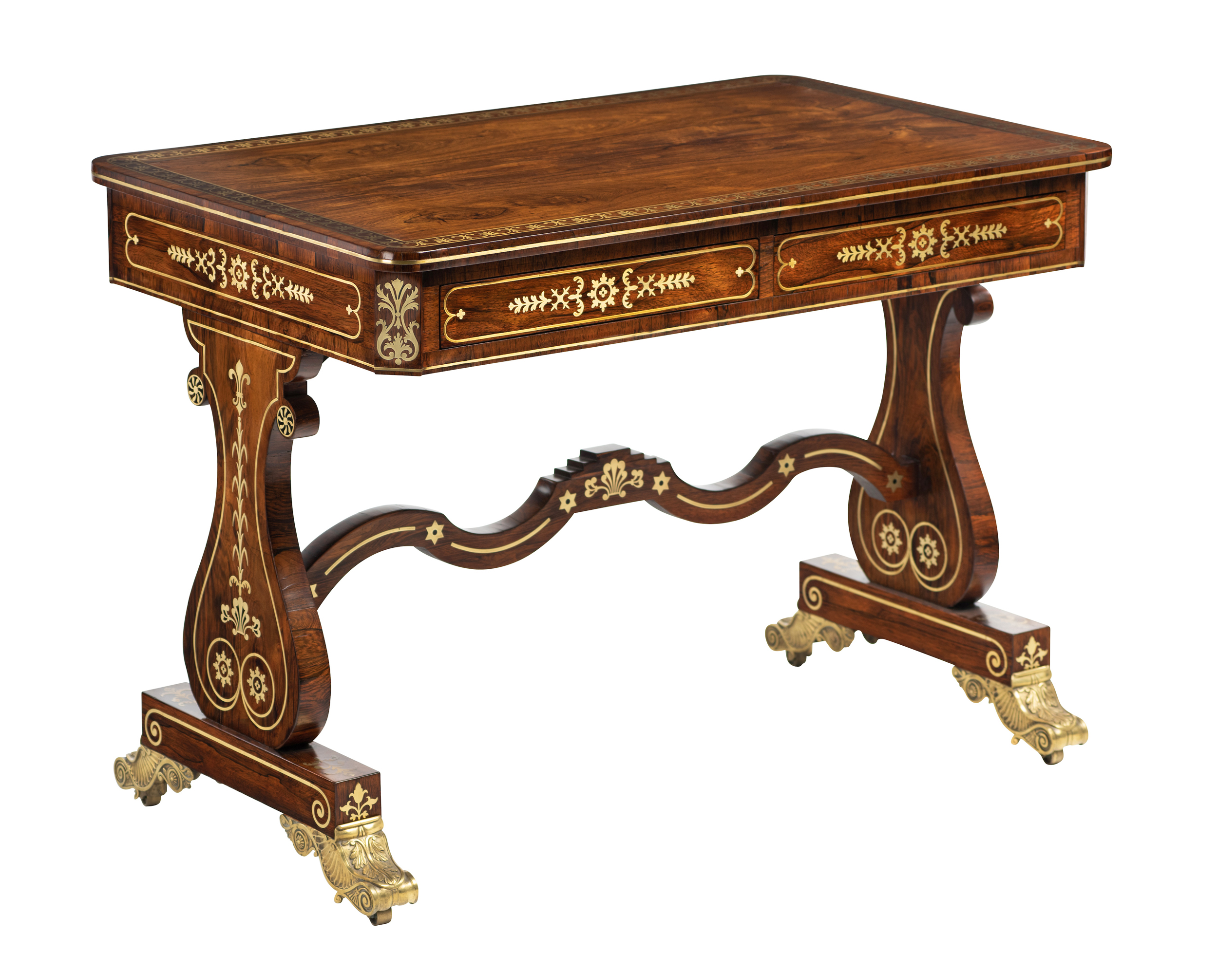 A Fine Regency Brass-Inlaid Rosewood Writing Table