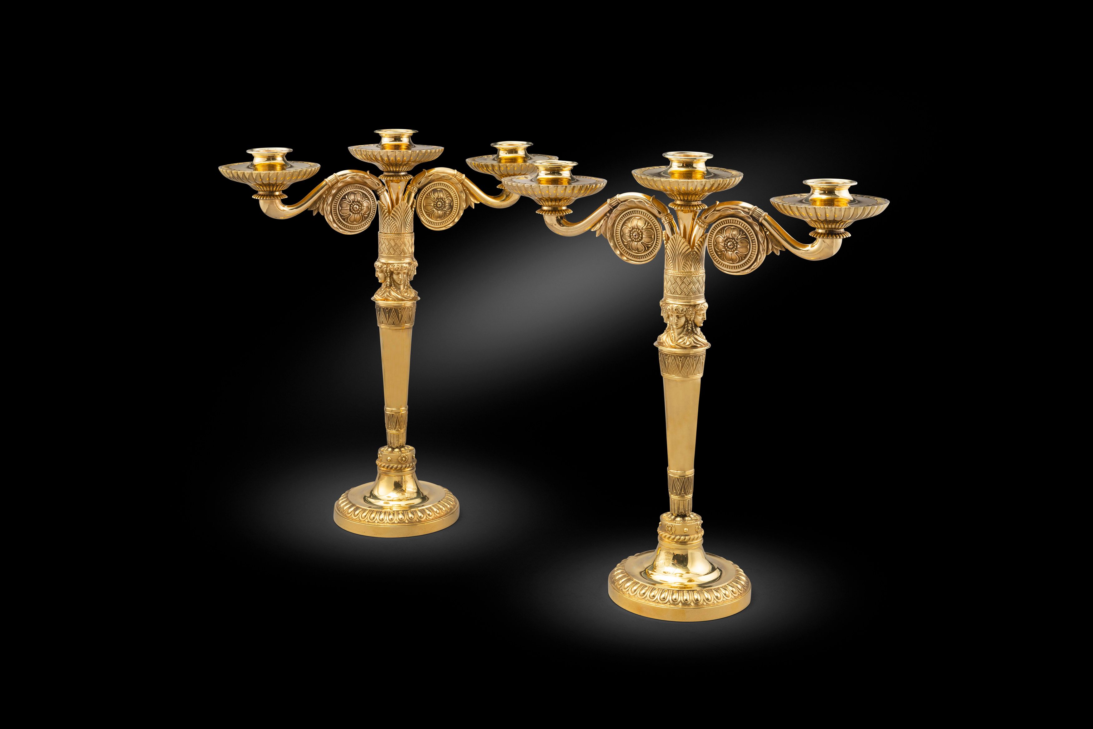 A Pair of George III 19th Century ‘Egyptian’ Silver-Gilt Two-Light Candelabra