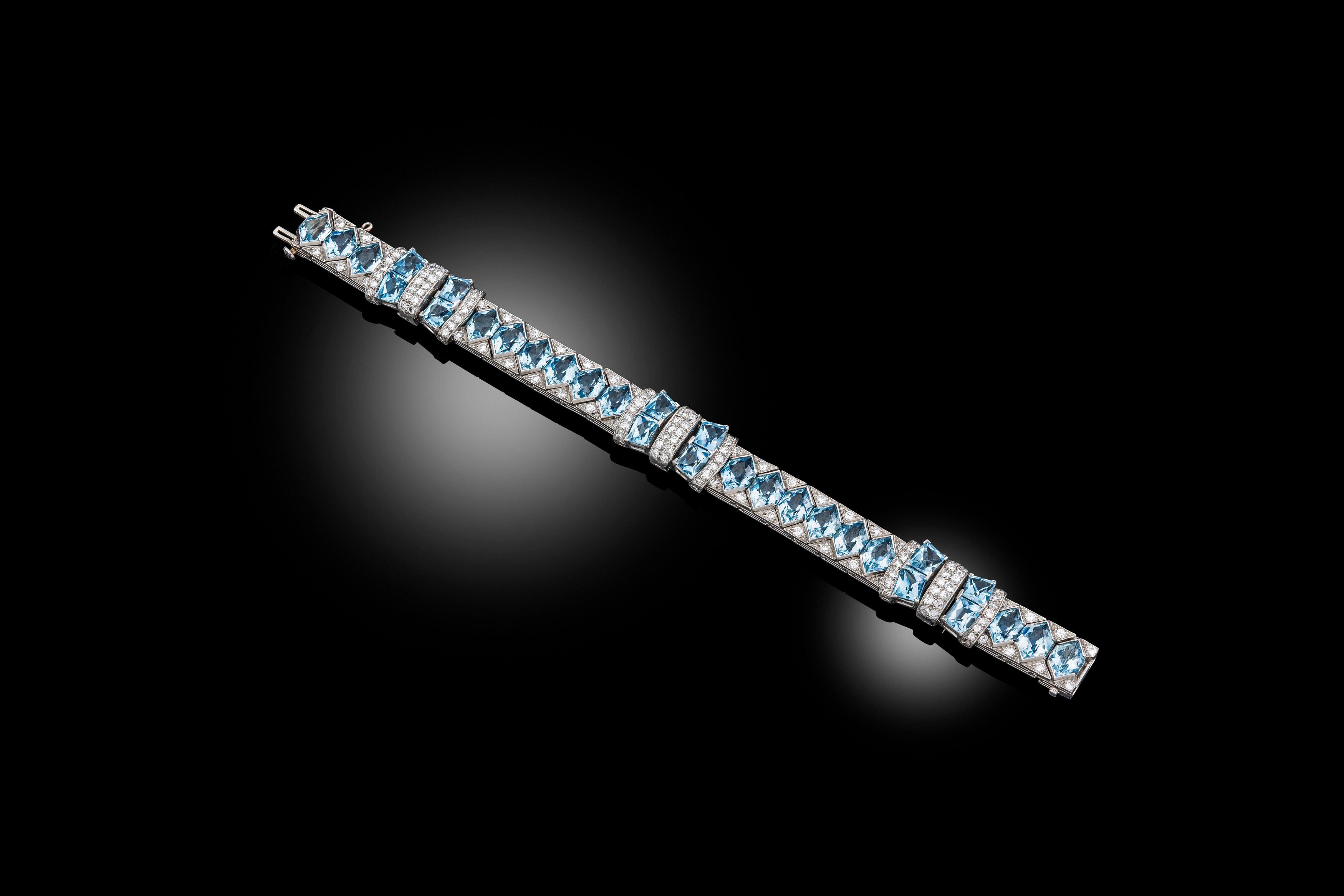 An art deco aquarmarine and diamond bracelet