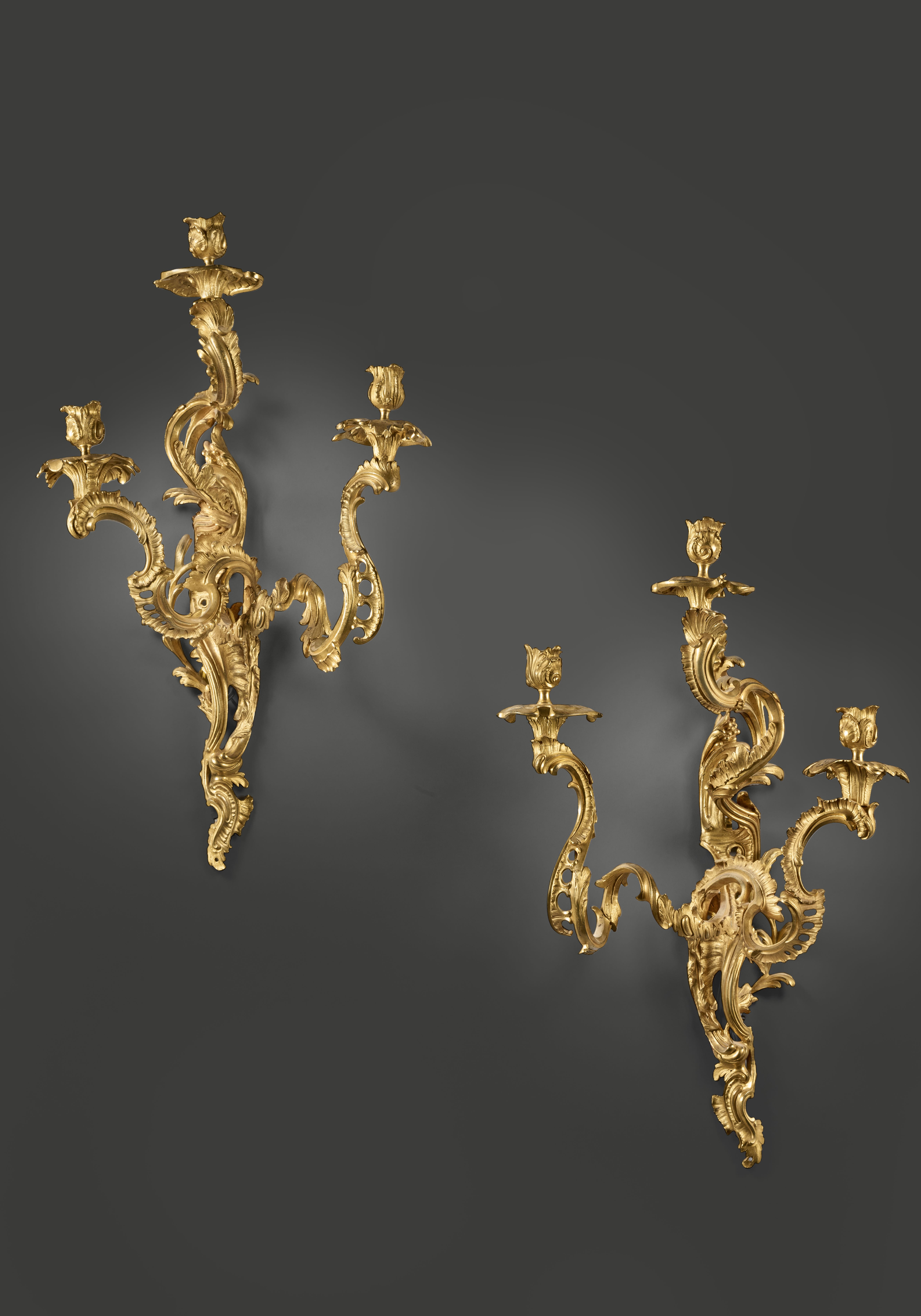 PAIR OF THREE-ARM WALL LIGHTS