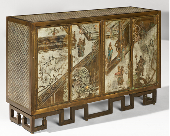 Acid-Etched, Patinated Bronze, Pewter, "Chan Li" Cabinet by Philip & Kelvin Laverne