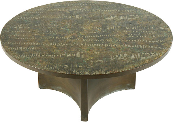 Rare Acid Etched Patinated Brass and Pewter "Eternal Forest Coffee Table" by Philip & Kelvin Laverne