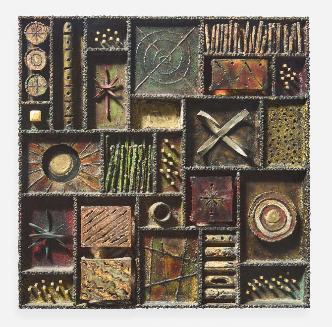 Welded And Patinated Steel Wall Plaque by Paul Evans Welded and p