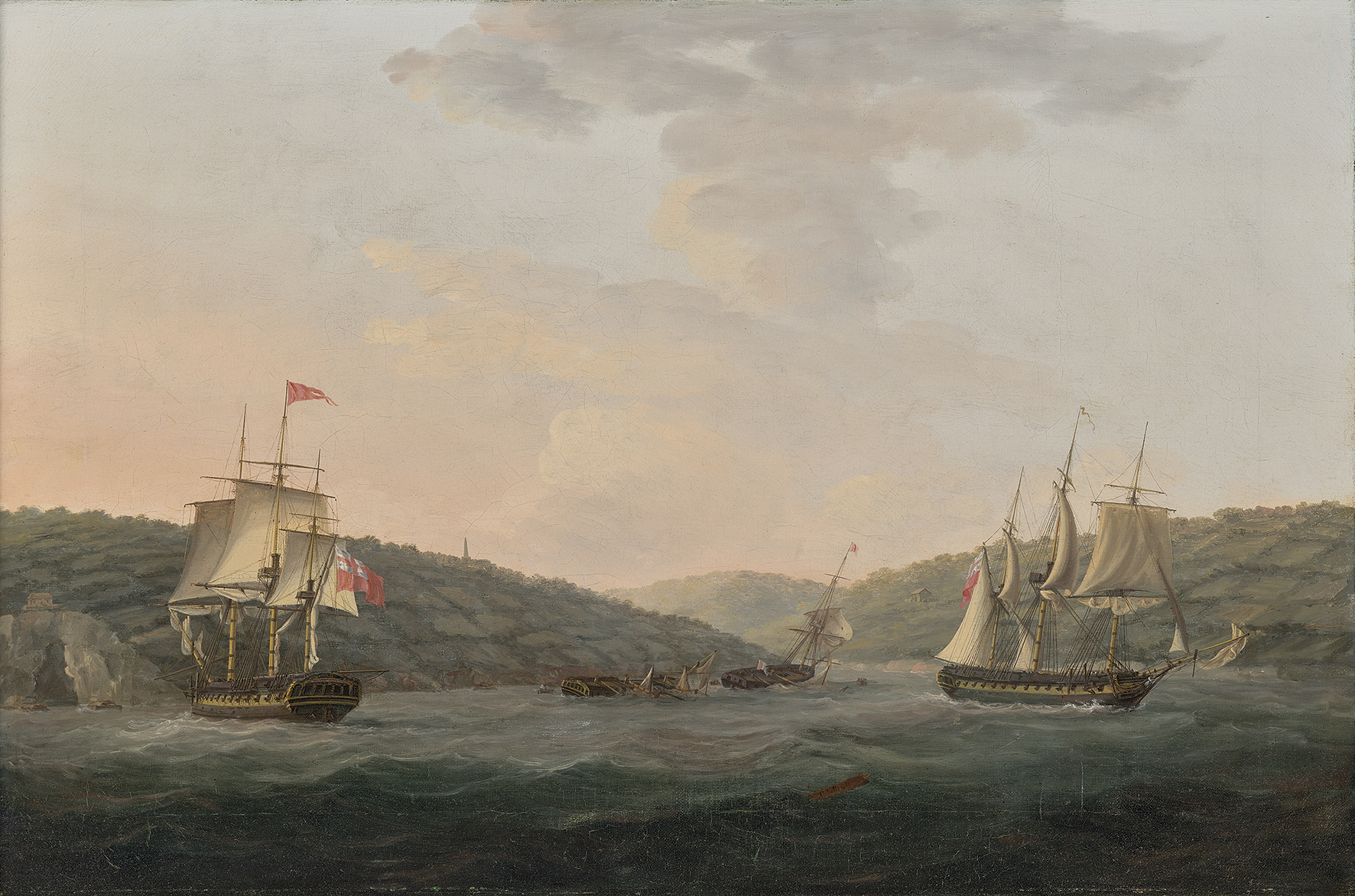 The capture of the 32-gun French frigate 'Amiable' and the corvette 'Ceres' after their encounter with Sir Samuel Hood in the 'Barfleur', with the 'Valiant' and the 'Magnificent', in the Mona Passage, 19 April 1782
