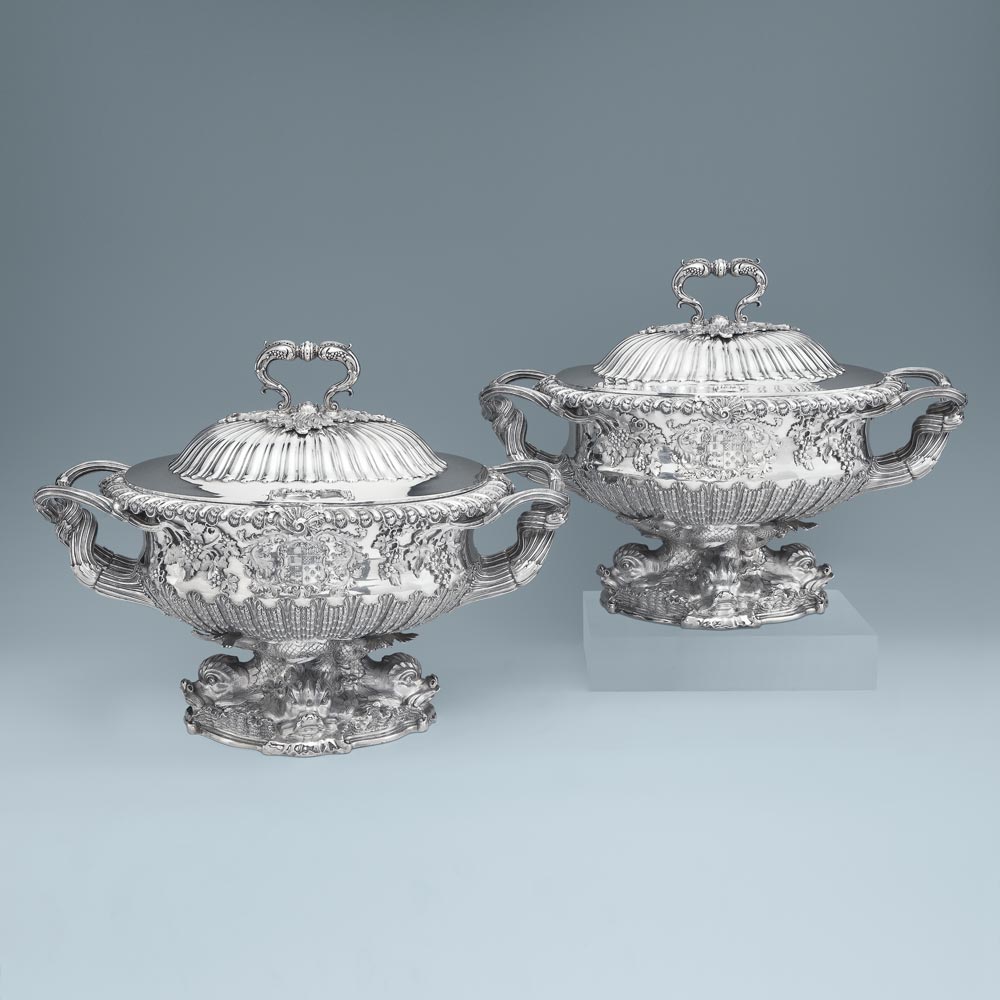A Large Pair of George IV Silver Soup Tureens & Covers from the Sampaio Service