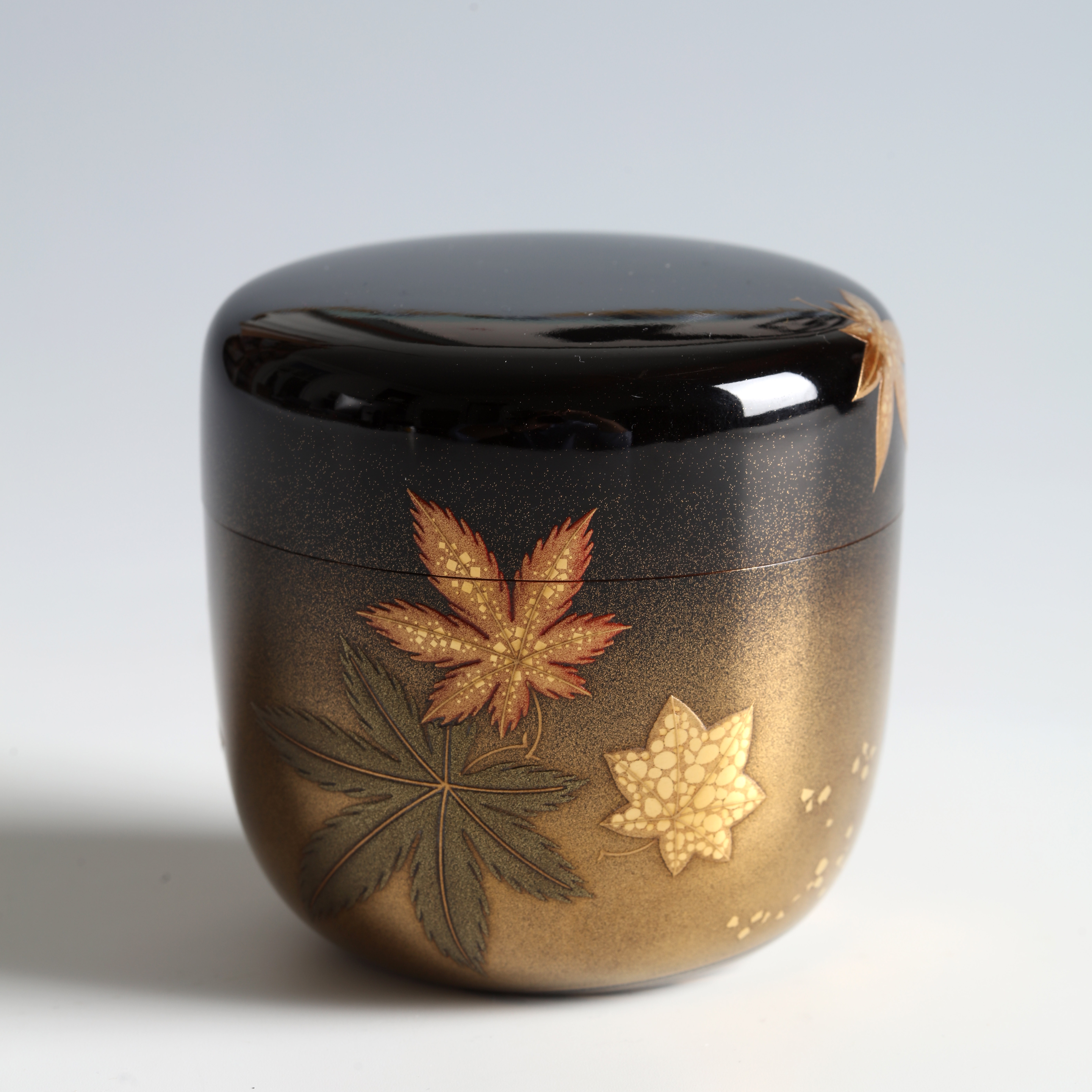 Tea Caddy with Maple Leaves in Stream