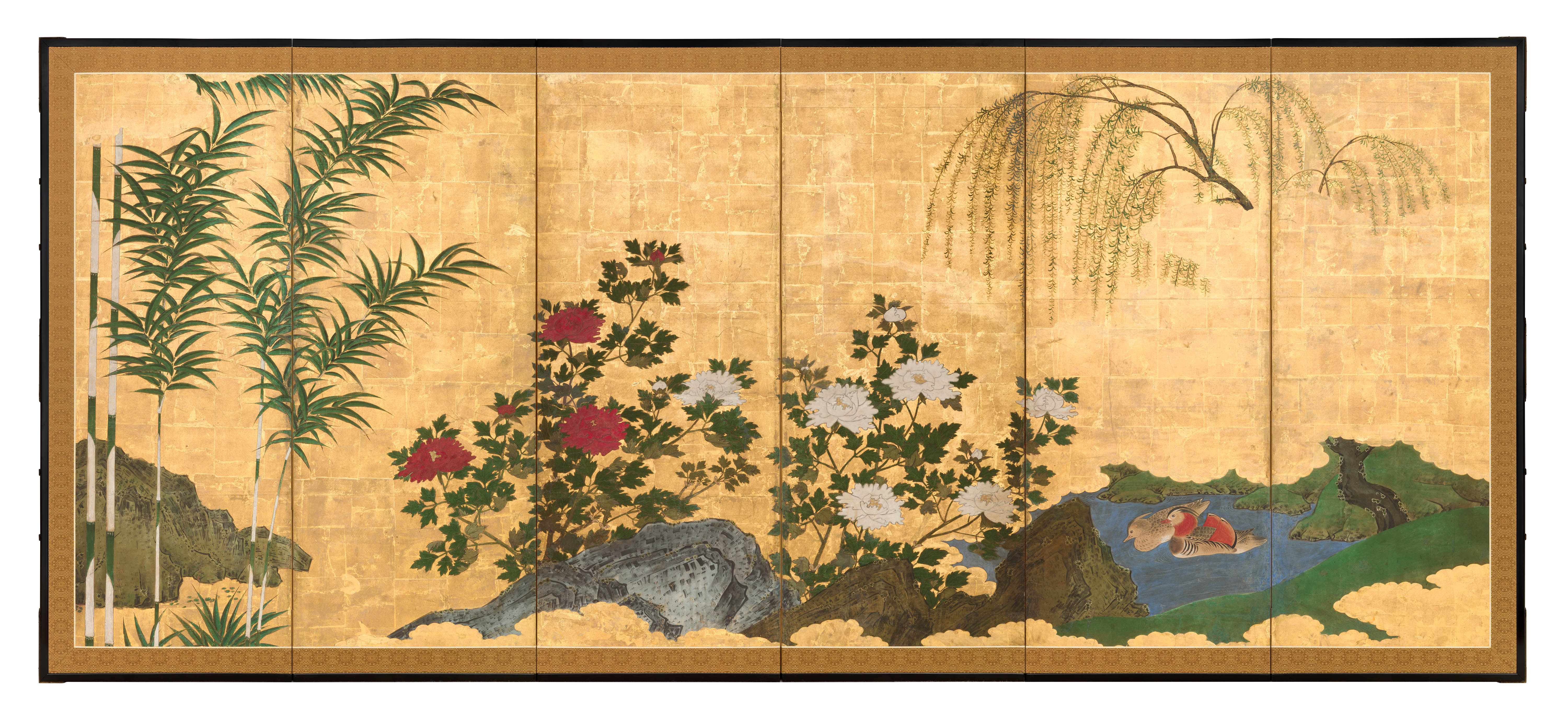 Mandarin Ducks and Seasonal Plants