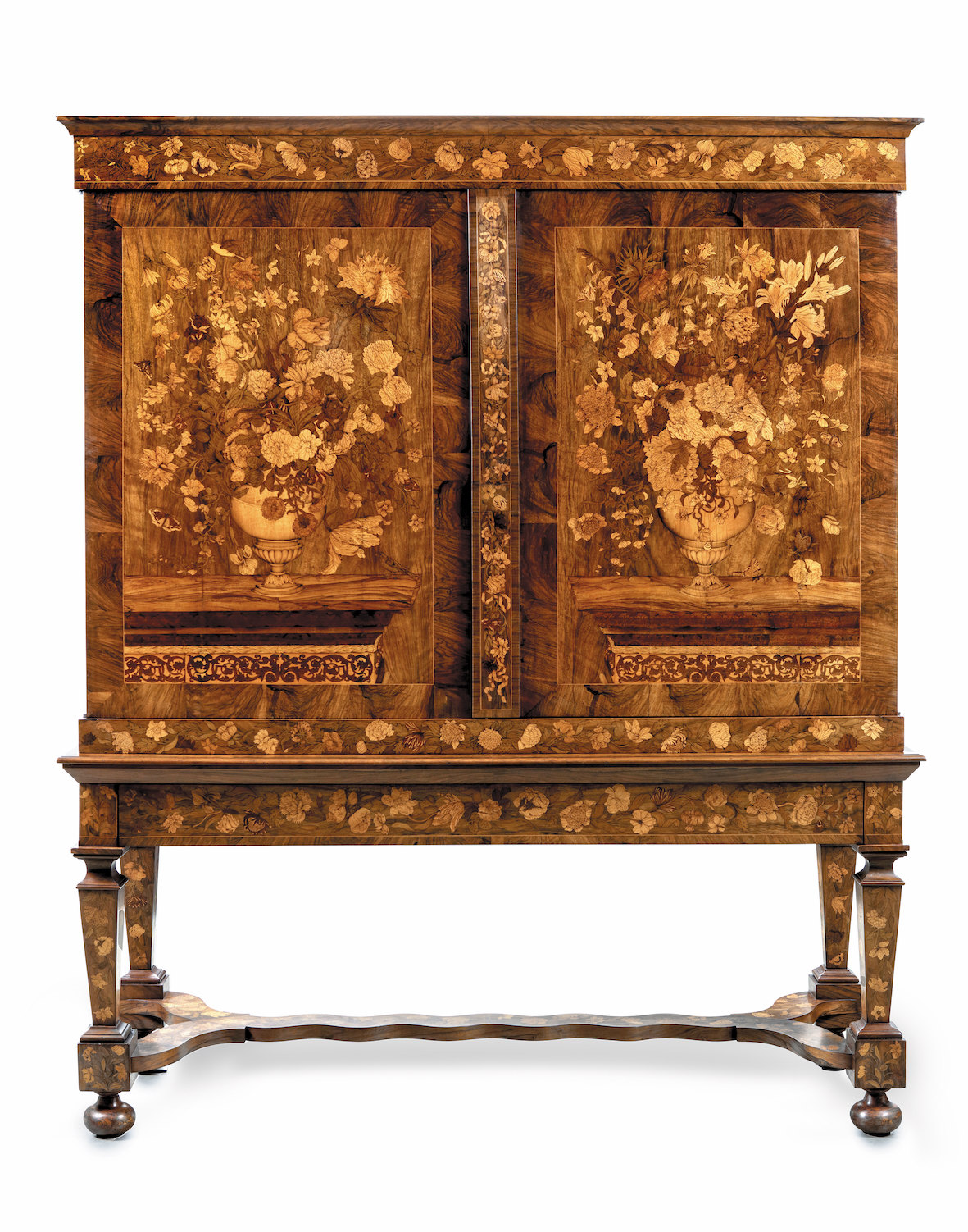 A magnificent Dutch floral marquetry cabinet-on-stand by Jan van Mekeren (1658-1733)