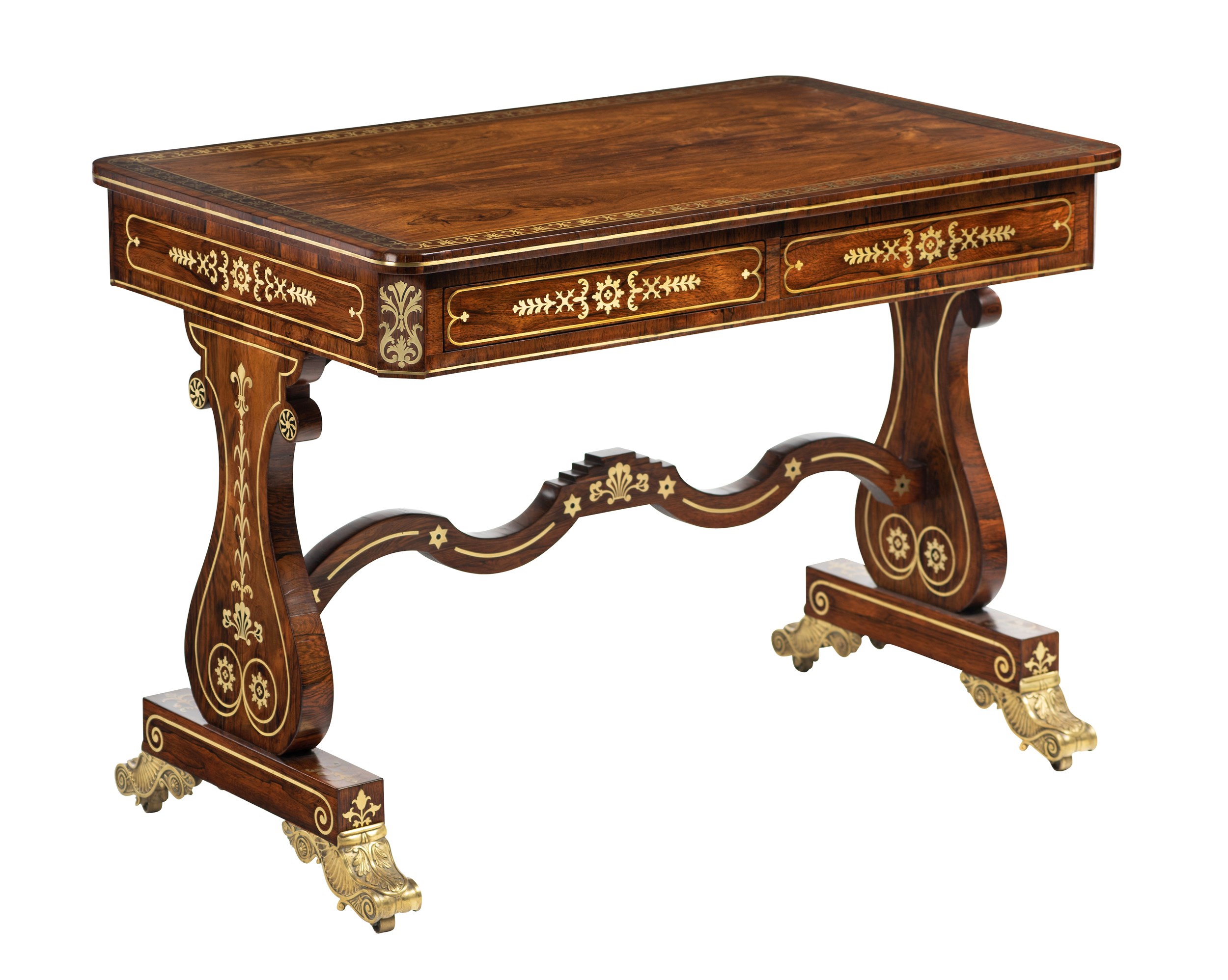 A Fine Regency Brass-Inlaid Rosewood Writing Table
