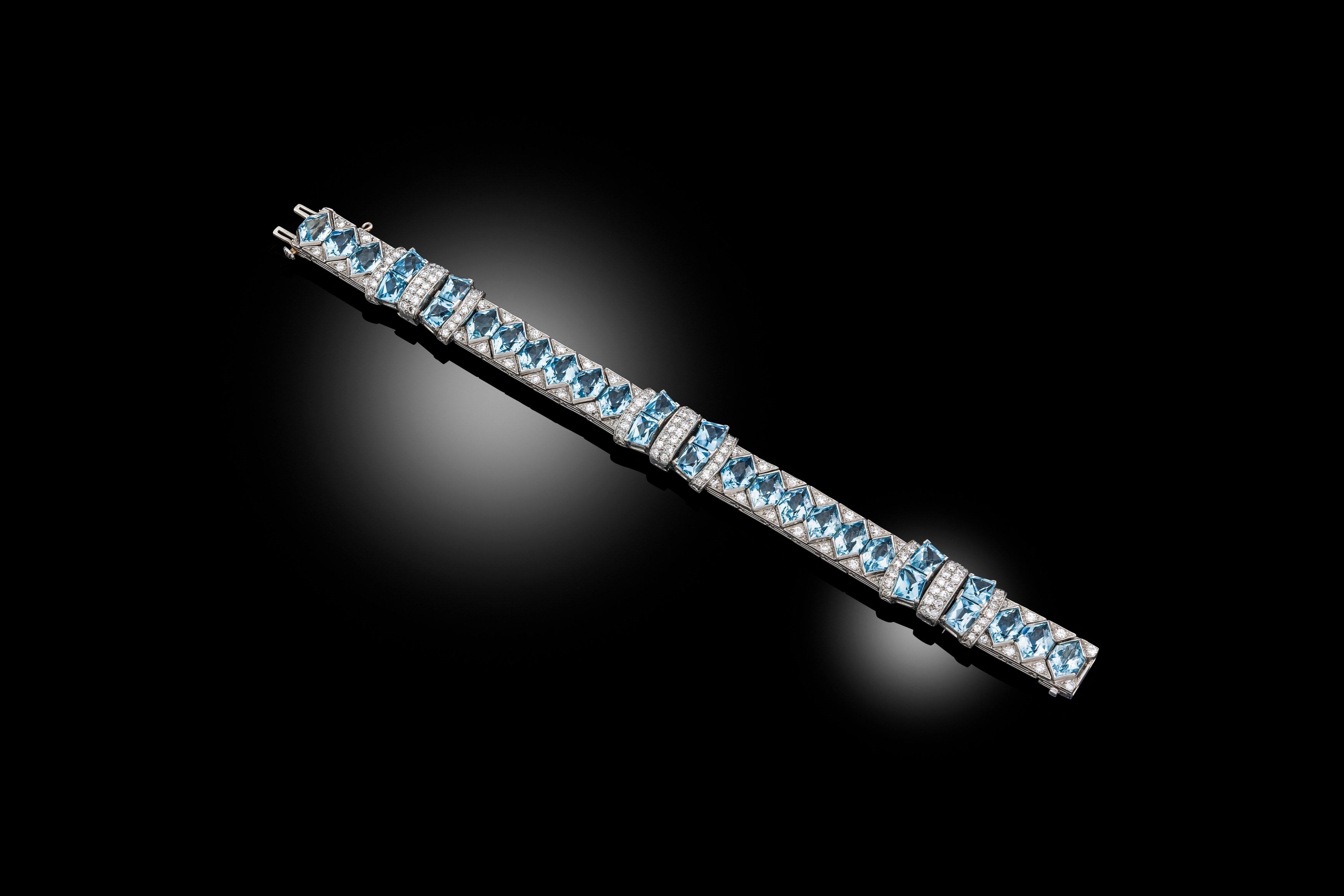 An art deco aquarmarine and diamond bracelet