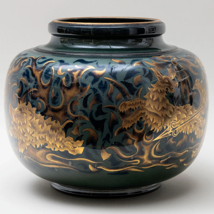 Pierre-Auguste Gaucher for Sevres Art Deco Porcelain Hunting Scene Vase