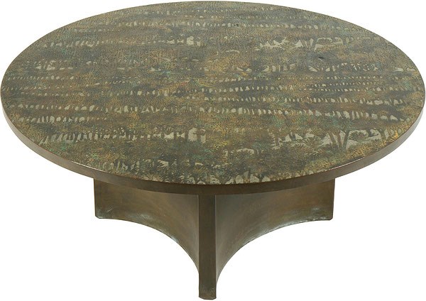 Rare Acid Etched Patinated Brass and Pewter "Eternal Forest Coffee Table" by Philip & Kelvin Laverne