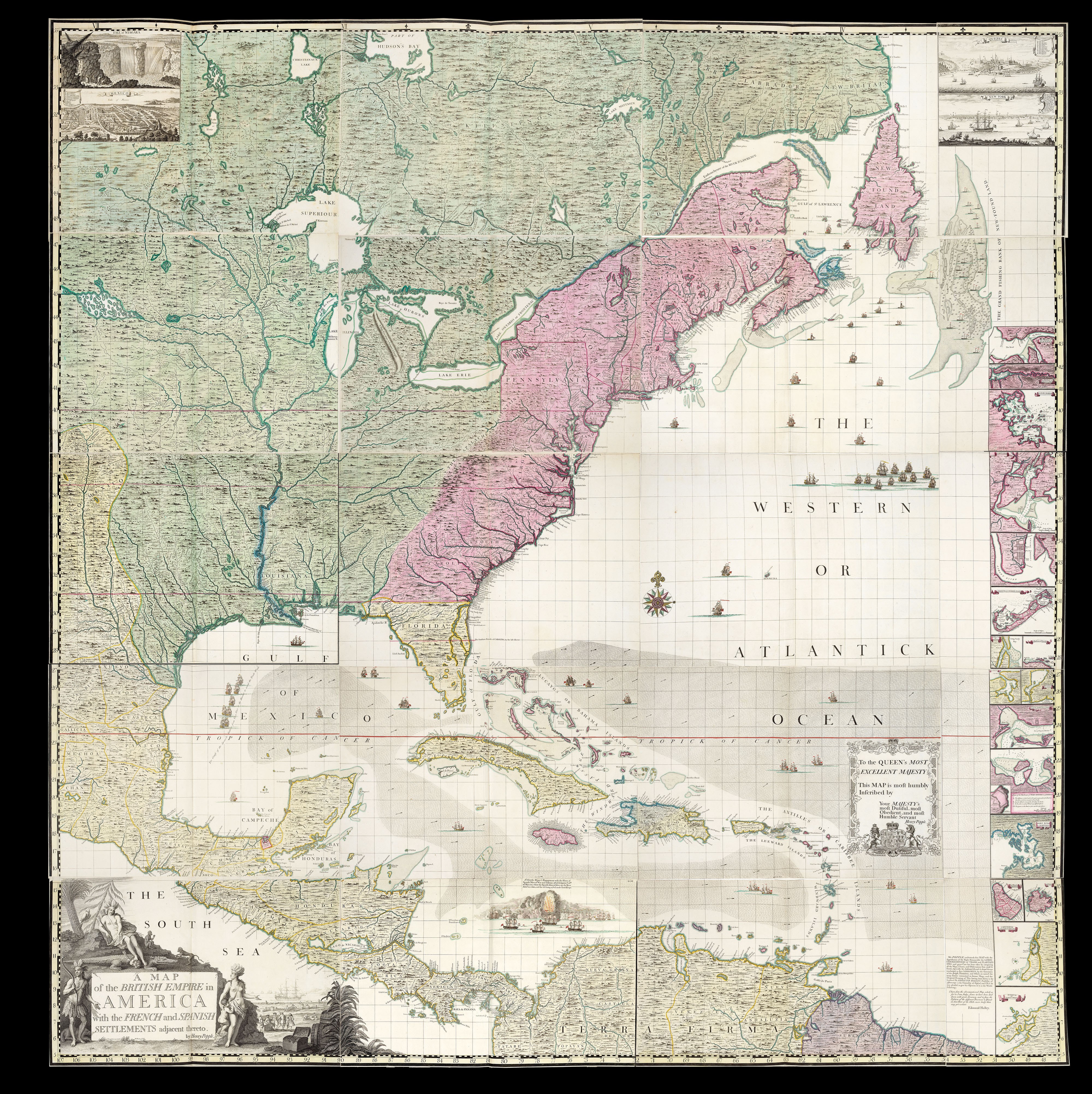 A Map of the British Empire in America with the French and Spanish settlements adjacent thereto.