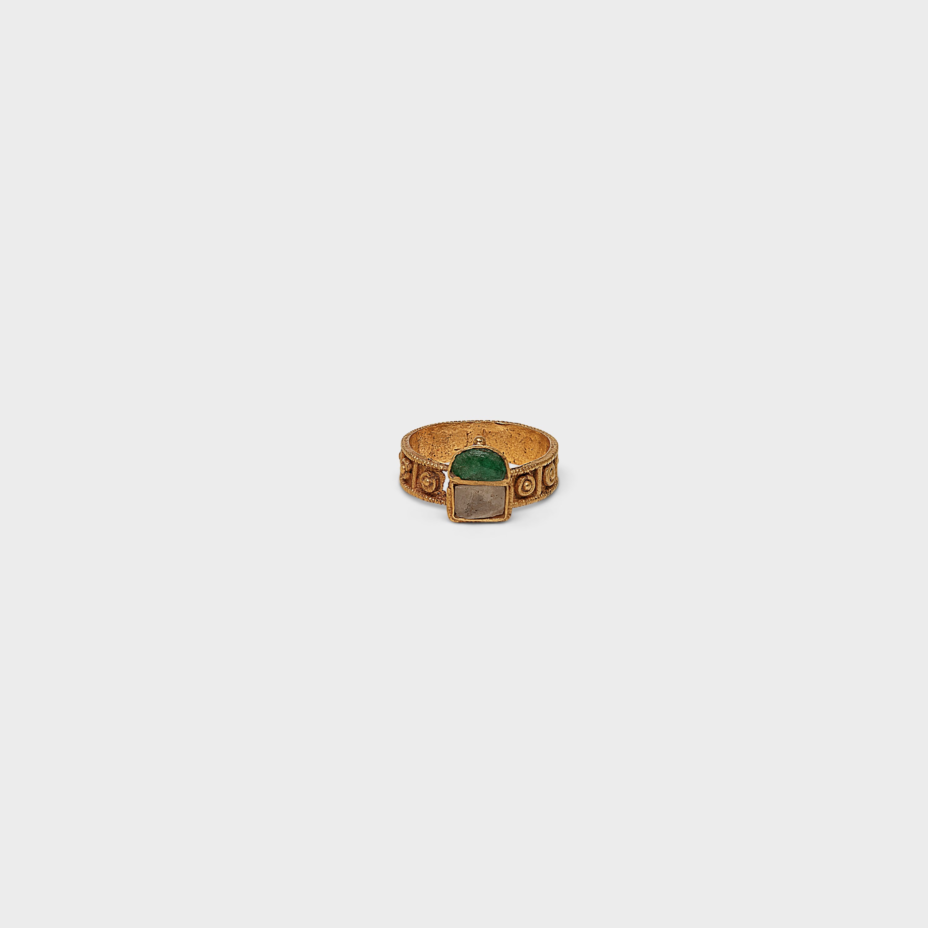 Byzantine Gold Ring with Emerald and Rock Crystal