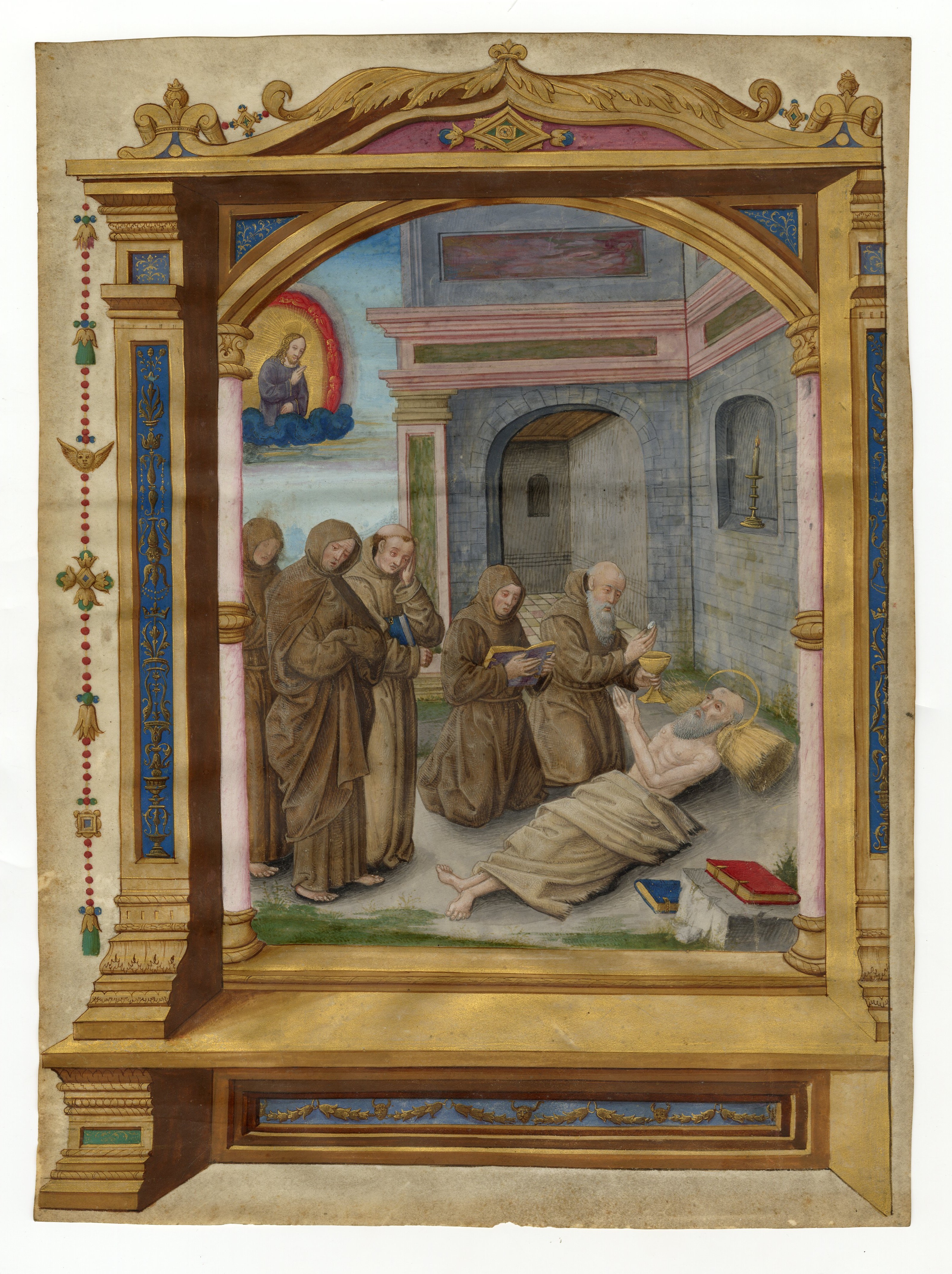 Death of Saint Jerome, Full-page miniature from  Trés saincte vie, mort et miracles du glorieulx sainct Hierosme