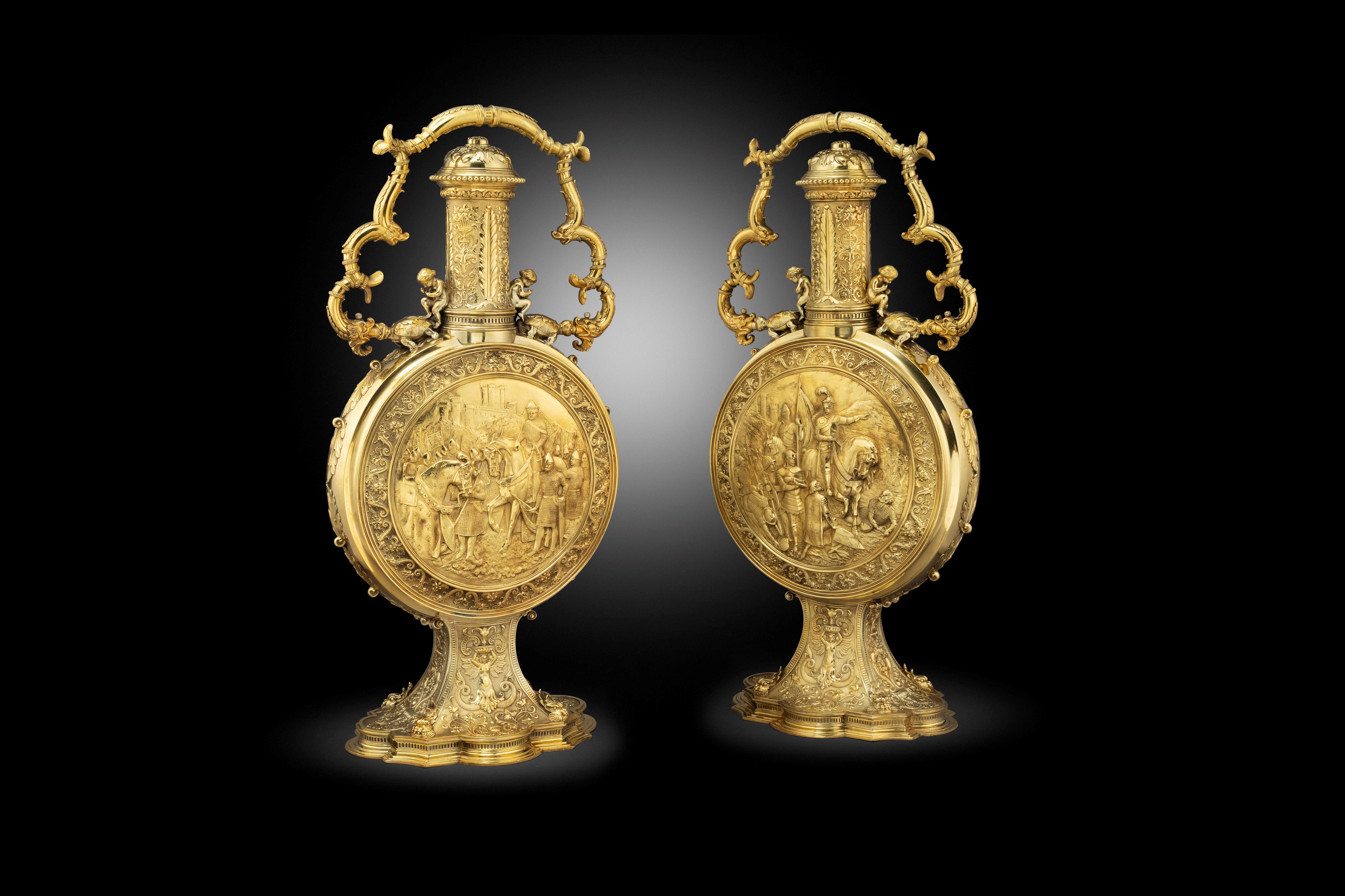 A Pair of Victorian Silver-Gilt Pilgrim Flasks