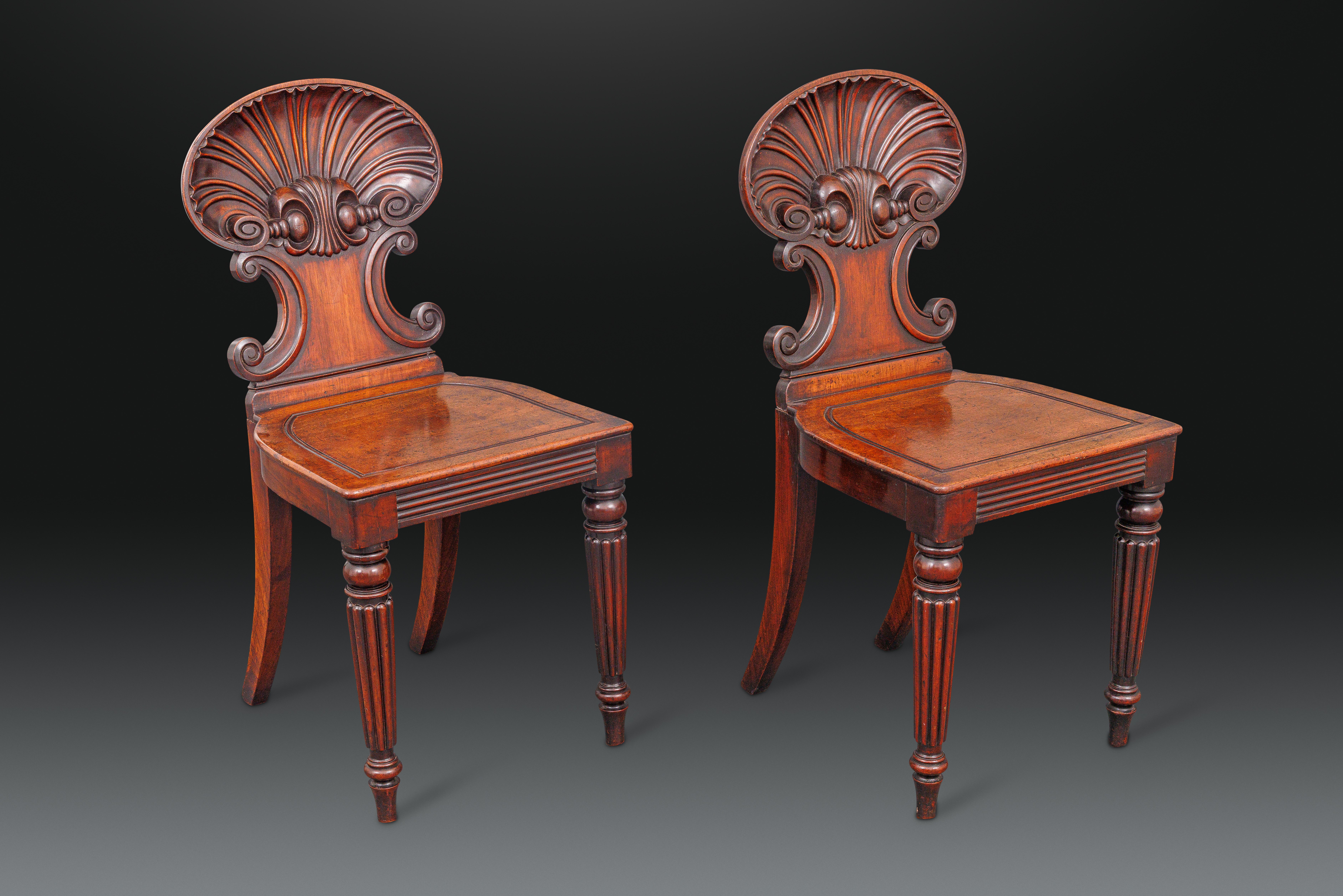 Pair of Brocklesby Shell Back Hall Chairs by Gillows