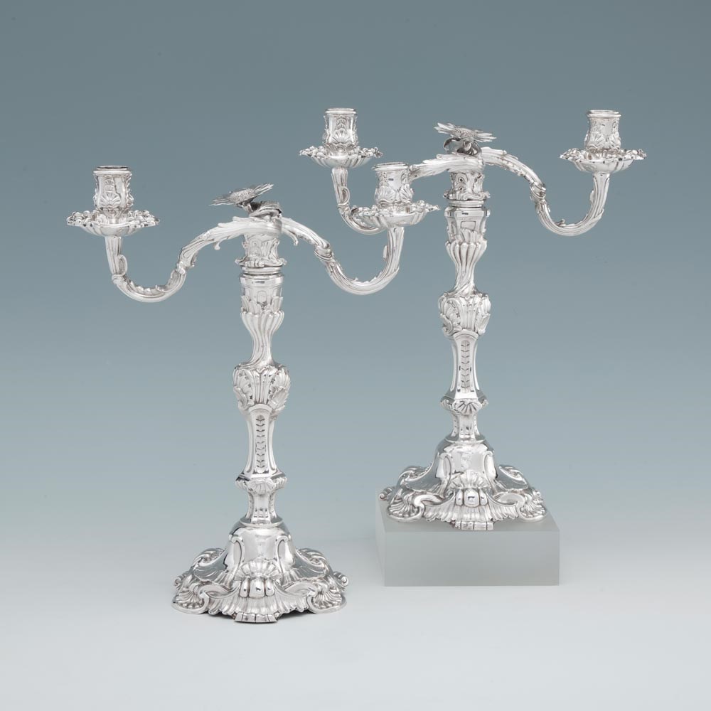 A Pair of George II Antique English Silver Candelabra
