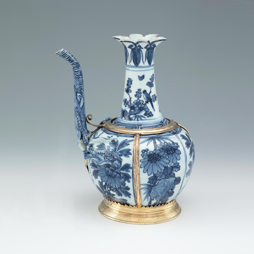 A Silver-Gilt Mounted Chinese Porcelain Blue and White Ewer, Wanli Period with English or Dutch Mounts