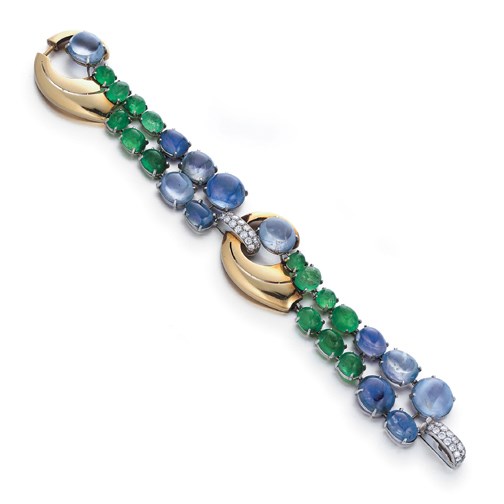 An American Retro Sapphire, Emerald & Diamond Bracelet