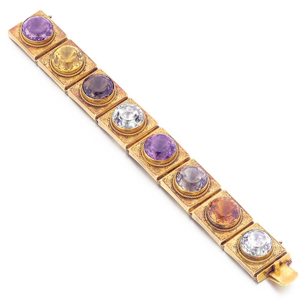 An Antique Scottish Gem-Set Gold Bracelet