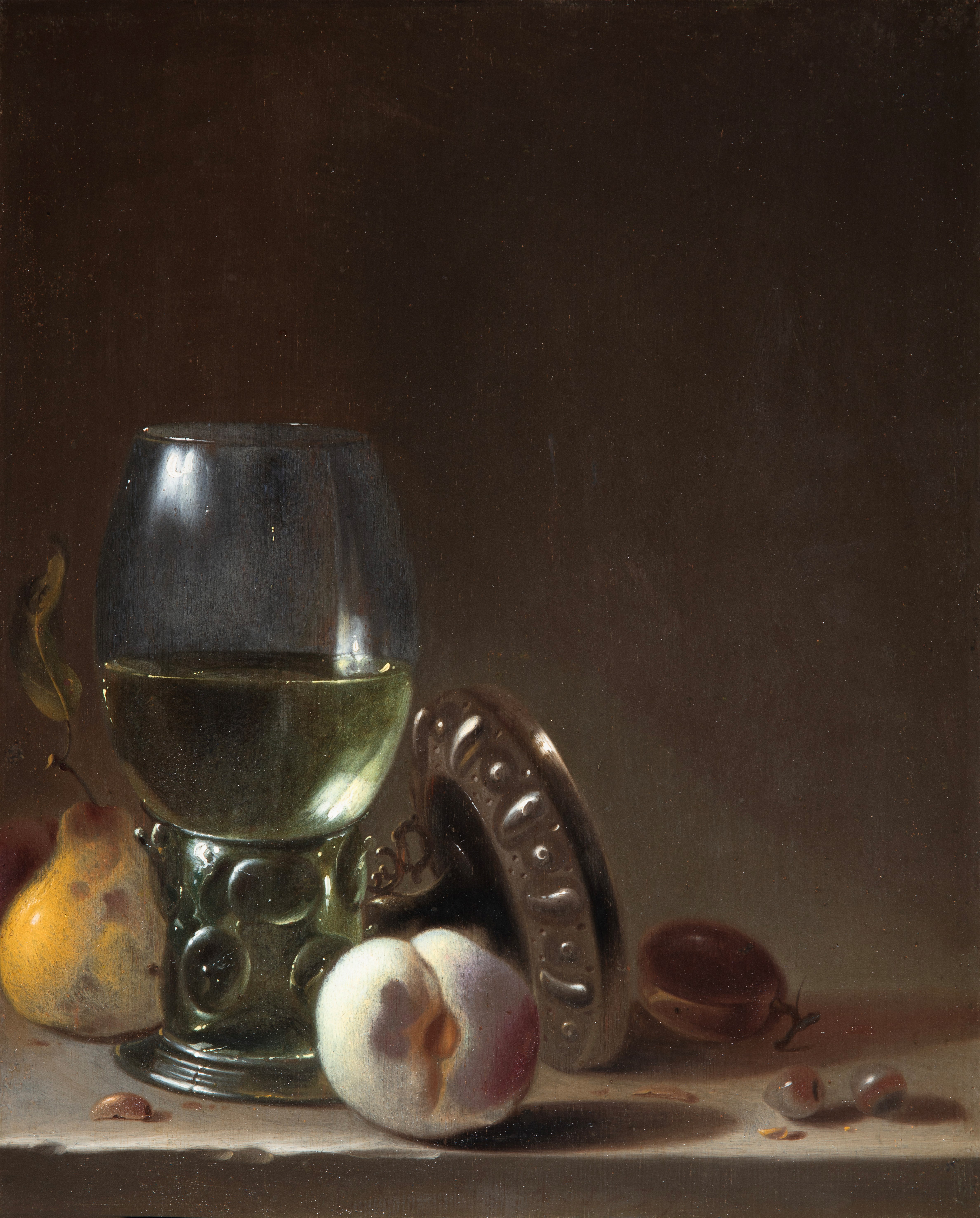 Still Life with a Roemer, Tazza, and Fruit on a Stone Ledge