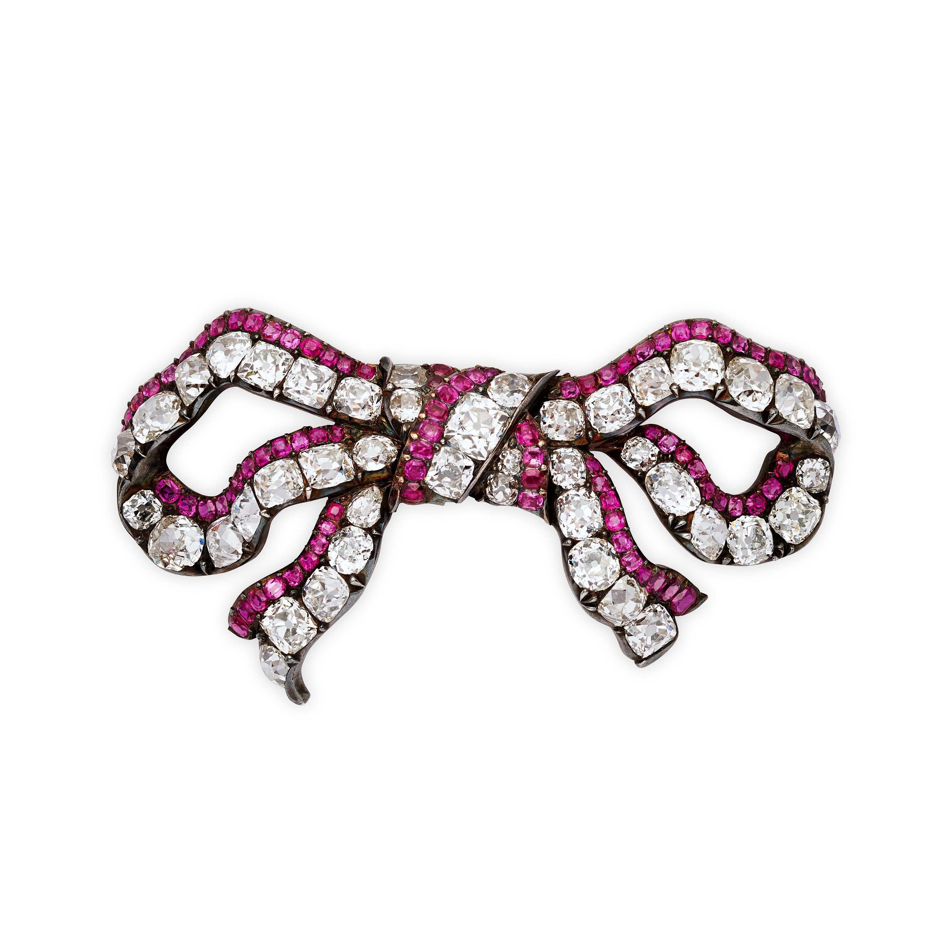 A Georgian ruby and diamond bow brooch