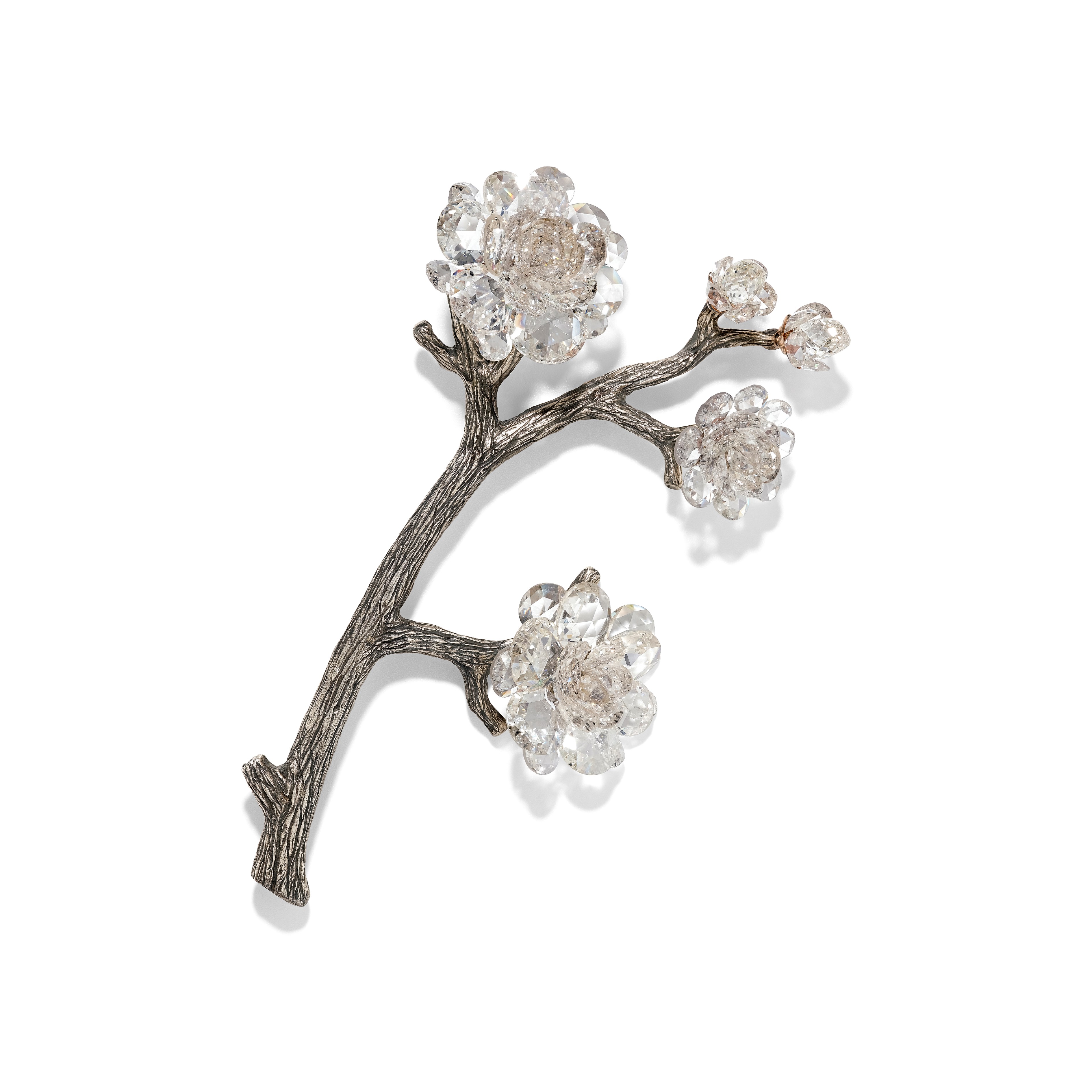 A rose-cut diamonds, silver and gold "Blossom" brooch