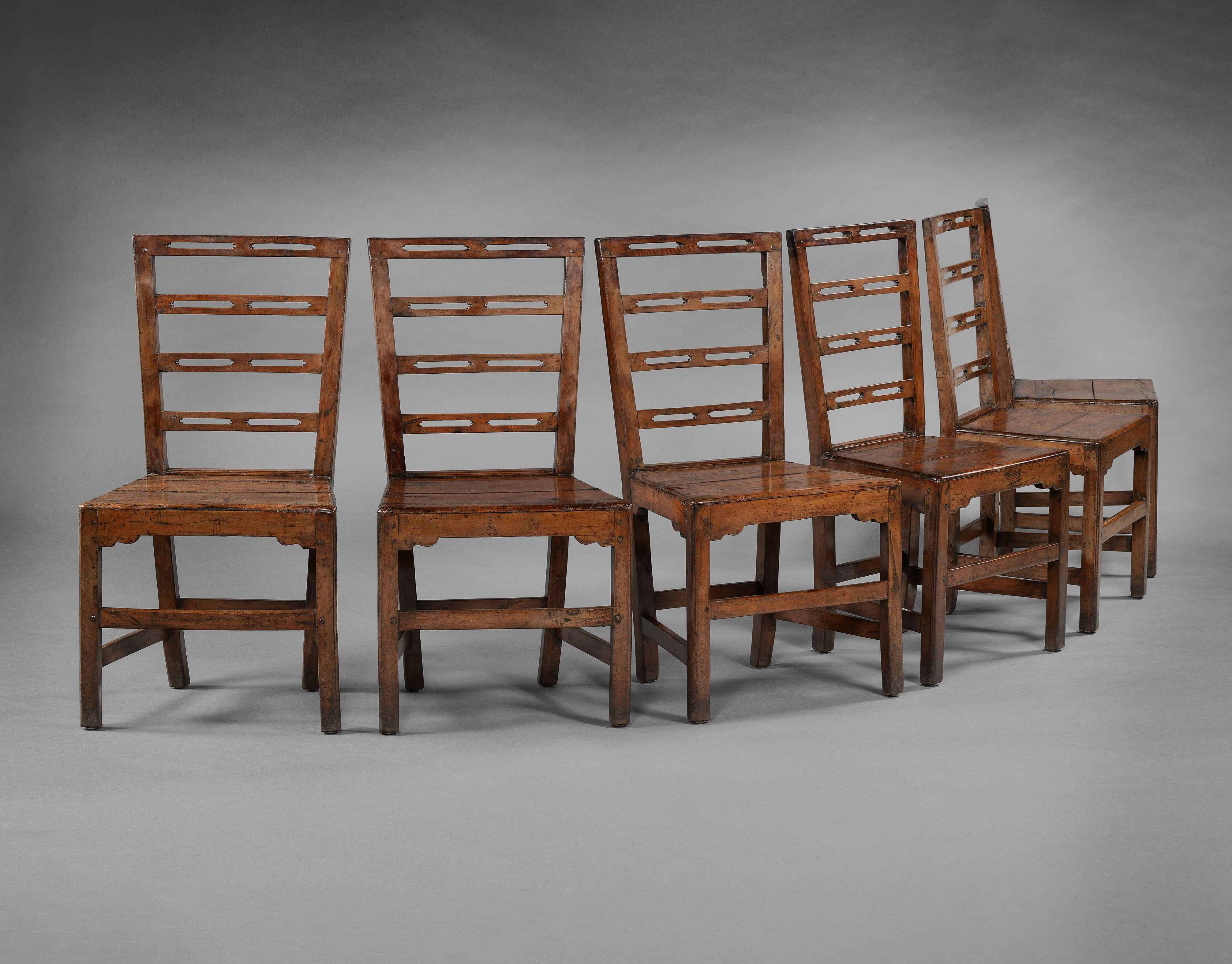 Rare and Refined Set of Six Vernacular Bar Back Chairs